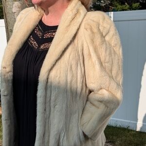 Genuine NATURAL TOURMALINE REAL MINK FUR COAT Size Large VINTAGE Pearl Ivory
